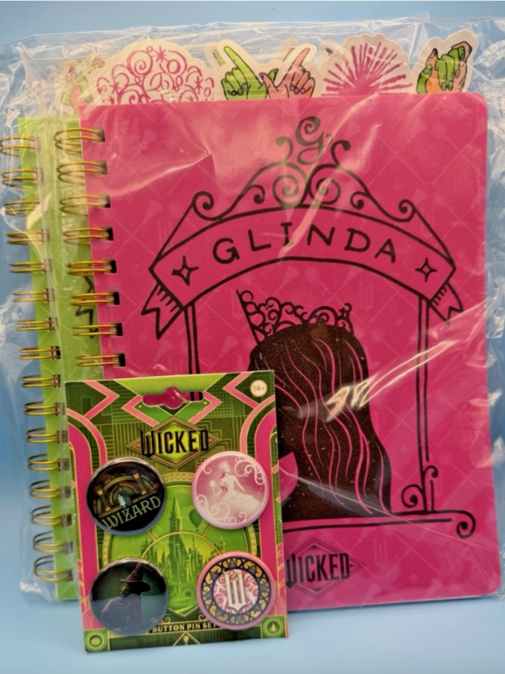 💚🩷 Wicked Glinda & Elphaba Tab Journal Bundle + 4 Button Pins